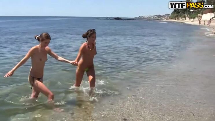 [WTFPass] - Brunette & Blonde Babes Share Big Cock on Sunny Beach