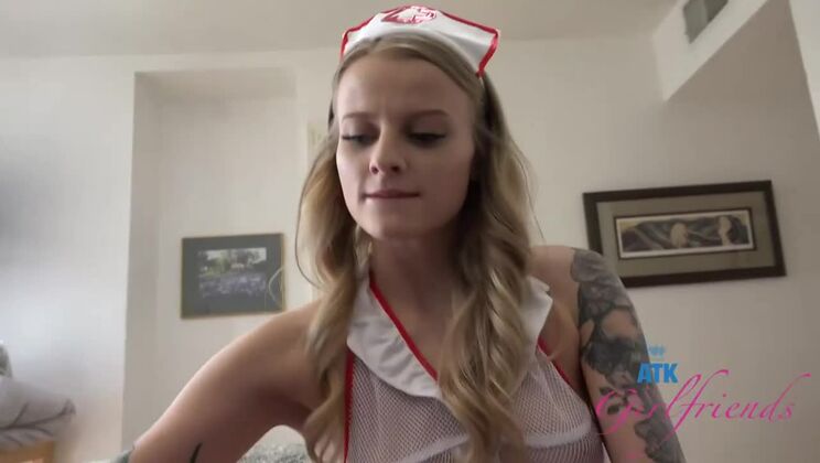 Shaved Blonde Nurse Paris White in DP