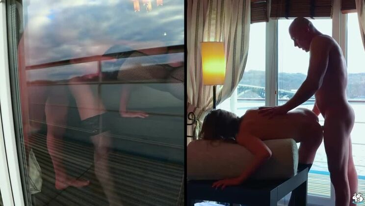 Hot Young Couple Fucks on Balcony Door