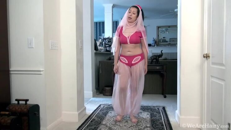 Hairy Brunette Stacie Rose Strips for Genie Role