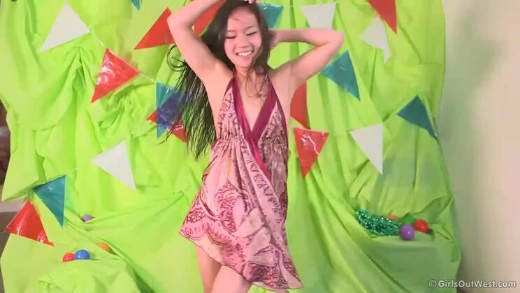 Small Tits June the Brunette in Groovy Scene