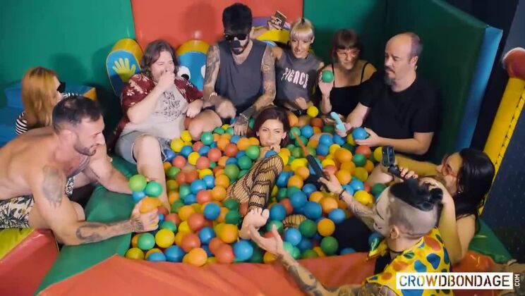 [CrowdBondage] - Tattooed Big Tits Redhead Amina Danger in Group - Amina Danger