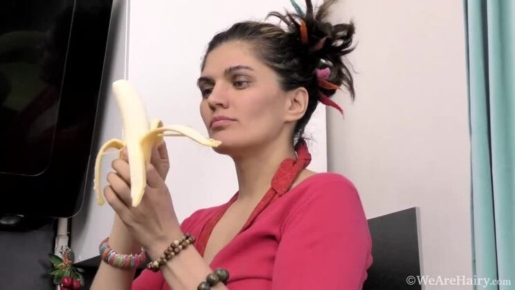 Hairy MILF Ananda Ray Plays With Herself While Sipping A Drink