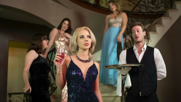 Bathroom Sex: Blonde with Piercings Moans in Doggystyle