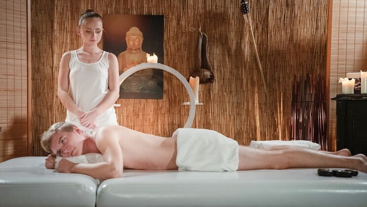 [MassageRooms] - Wet and Oiled European Petite Fucks in Doggystyle