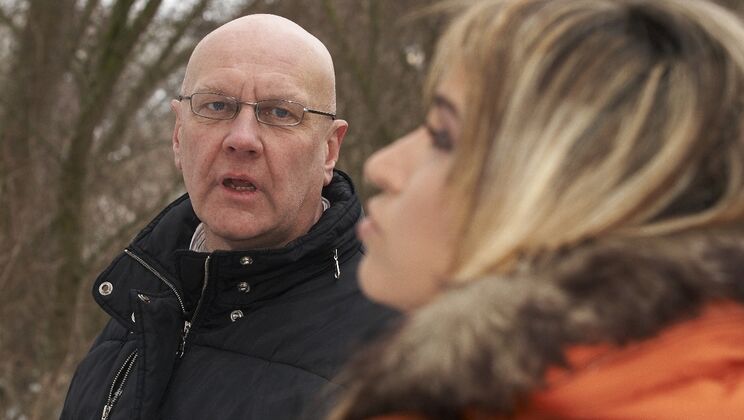 Snowy Encounter: Young Blonde Seduces Older Man