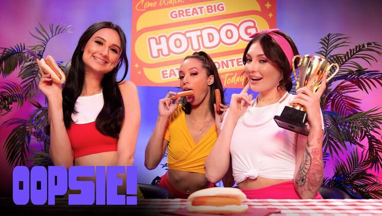 [Oopsie!] - Lesbian Dong Eating Challenge: Eliza Ibarra, Alexis Tae, and Charlotte Sins - Eliza Ibarra - Alexis Tae - Charlotte Sins