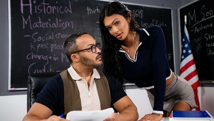 [TransSensual] - Caucasian Brunette Fucked in Reverse Cowgirl by Tattooed Guy - Dillon Diaz - Victoria Grant