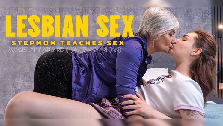 Arwen, a Hairy Mature, Shows Scarlett How to Give Lesbian Orgasm